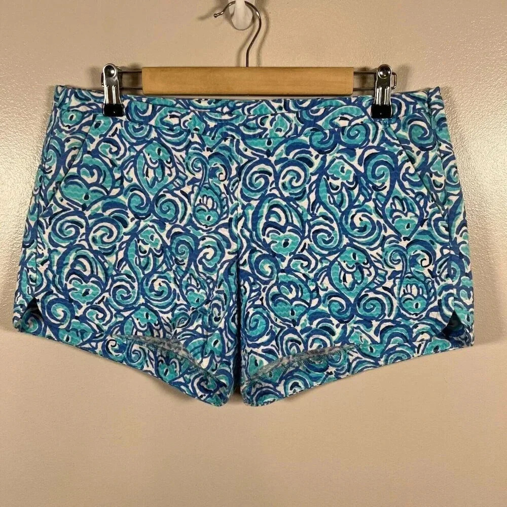 Lilly Pulitzer Adie Shorts Size 6 Chasing Tails Print Fish Blue Preppy Vacation